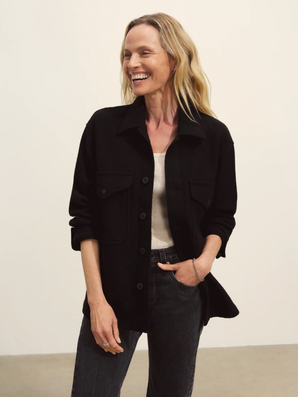 Buck Mason Felted Wool Field Shirt Black